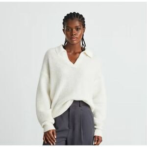 Everlane Alpaca Waffle-Stitch Polo Sweater Ivory Size XXS